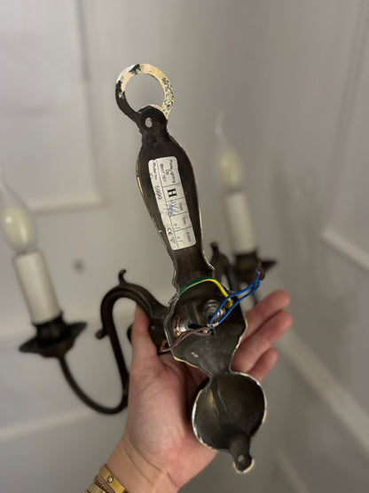Antique Brass 2-Arm Heavy Solid Wall Lights – French Country Style