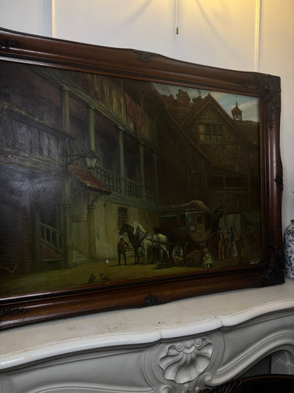 Extra Large Signed Victorian Themed Oil Painting in Wooden Carved Ornate Frame