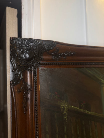 Extra Large Signed Victorian Themed Oil Painting in Wooden Carved Ornate Frame