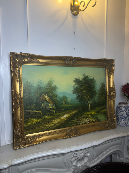 Sorelle Ornate Gold Frame with 1970s K. Bowman Original Oil Painting