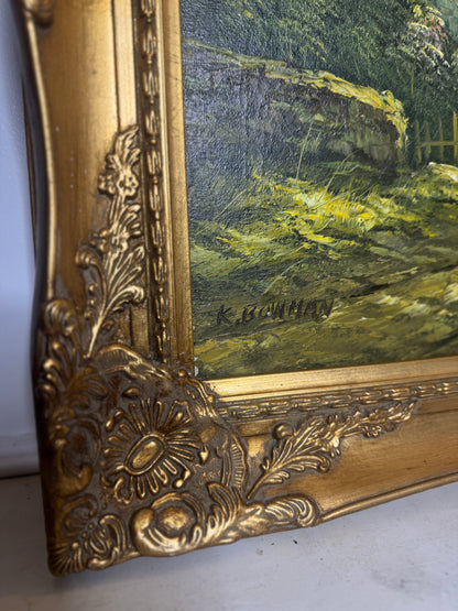 Sorelle Ornate Gold Frame with 1970s K. Bowman Original Oil Painting