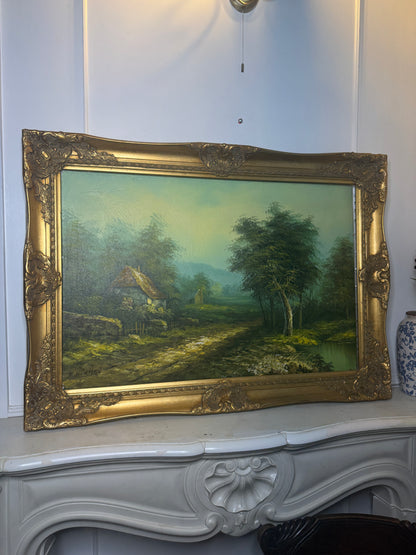 Sorelle Ornate Gold Frame with 1970s K. Bowman Original Oil Painting