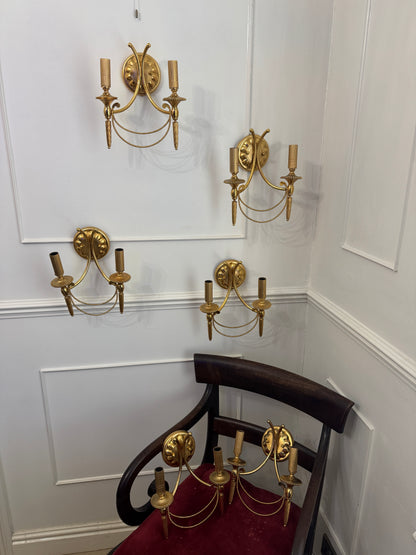 Vintage 1960s Gaetano Sciolari Hollywood Regency Gilt Brass Wall Sconces