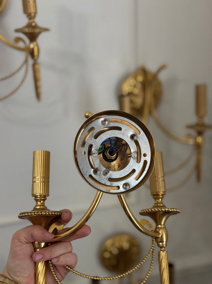 Vintage 1960s Gaetano Sciolari Hollywood Regency Gilt Brass Wall Sconces