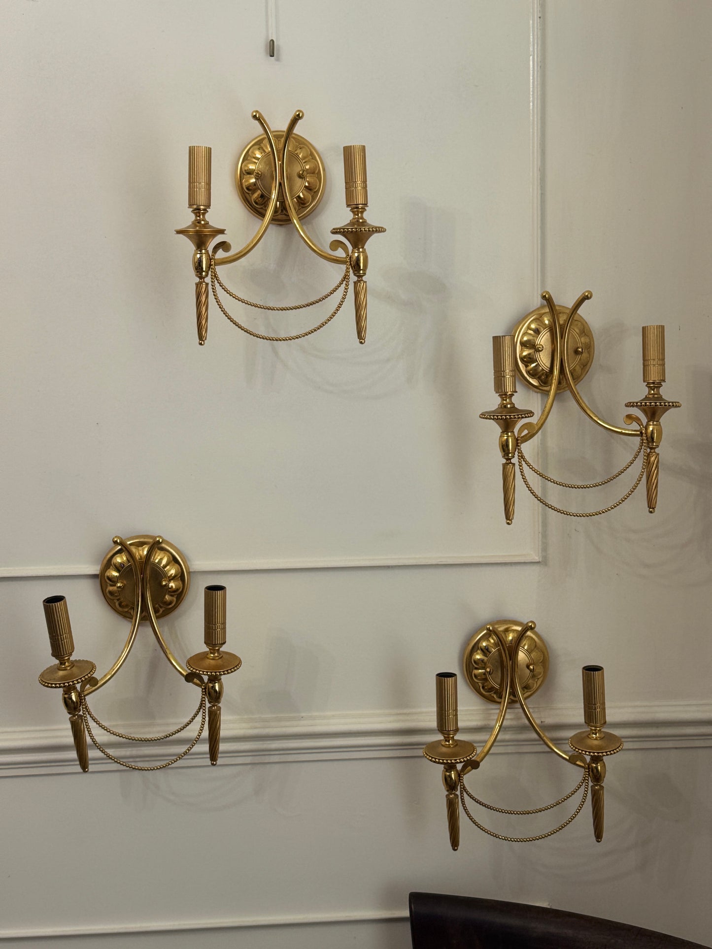 Vintage 1960s Gaetano Sciolari Hollywood Regency Gilt Brass Wall Sconces