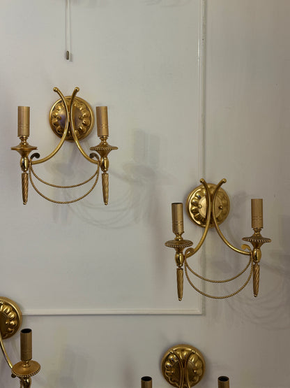Vintage 1960s Gaetano Sciolari Hollywood Regency Gilt Brass Wall Sconces