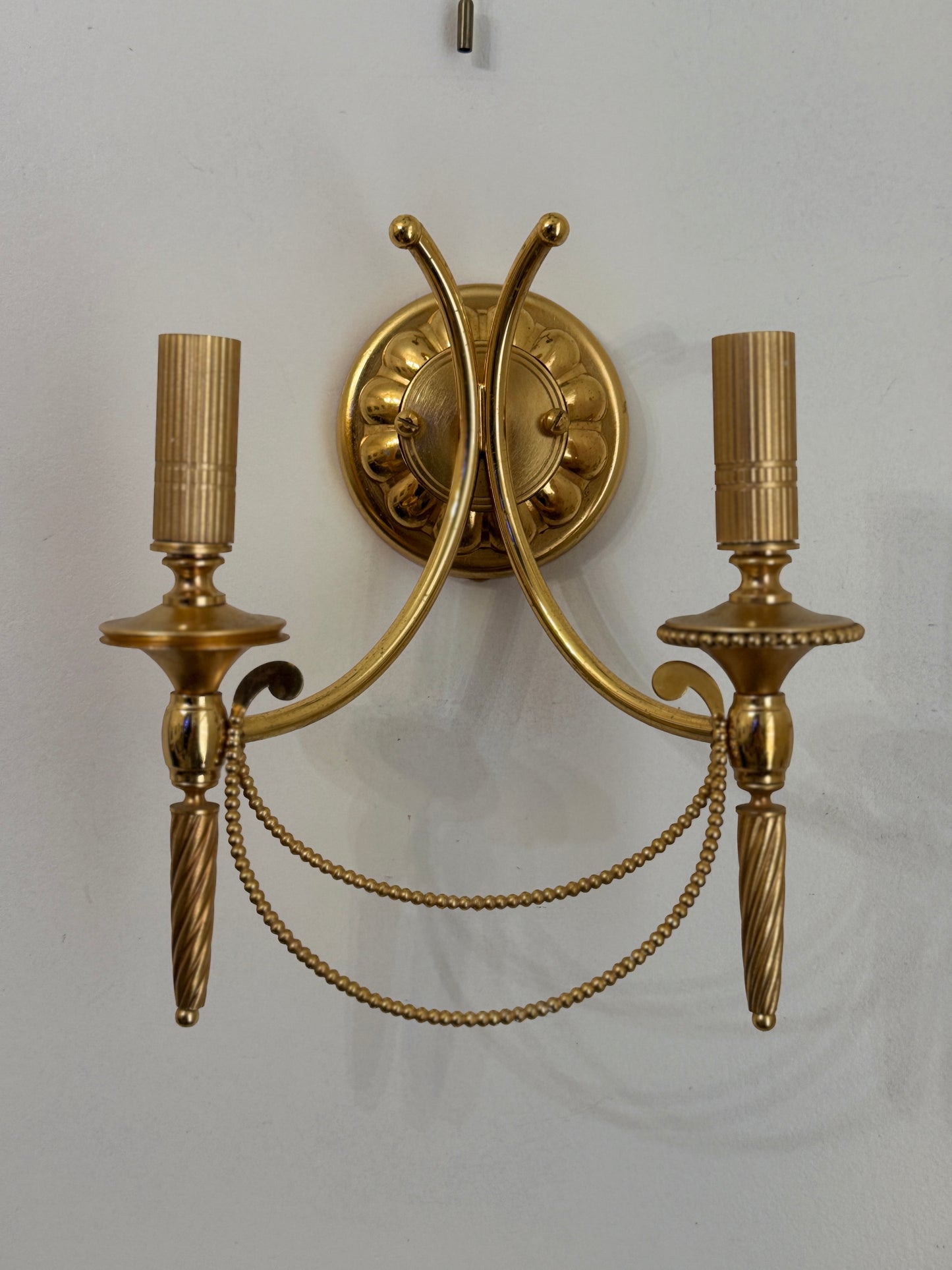 Vintage 1960s Gaetano Sciolari Hollywood Regency Gilt Brass Wall Sconces