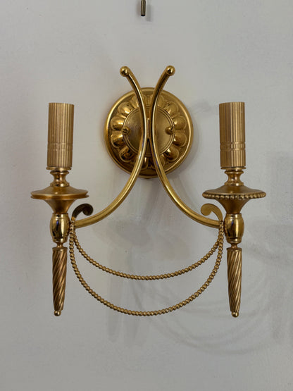Vintage 1960s Gaetano Sciolari Hollywood Regency Gilt Brass Wall Sconces