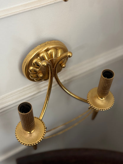 Vintage 1960s Gaetano Sciolari Hollywood Regency Gilt Brass Wall Sconces