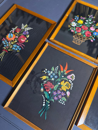 Rare 1950s Hungarian Kalocsa Matyó Embroidery – Vintage Heirloom Wall Hanging Set