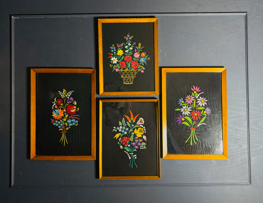 Rare 1950s Hungarian Kalocsa Matyó Embroidery – Vintage Heirloom Wall Hanging Set