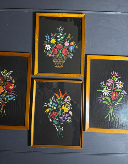 Rare 1950s Hungarian Kalocsa Matyó Embroidery – Vintage Heirloom Wall Hanging Set