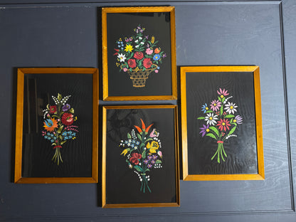 Rare 1950s Hungarian Kalocsa Matyó Embroidery – Vintage Heirloom Wall Hanging Set