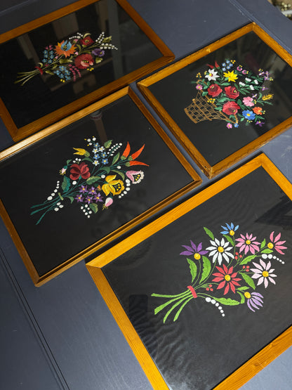 Rare 1950s Hungarian Kalocsa Matyó Embroidery – Vintage Heirloom Wall Hanging Set
