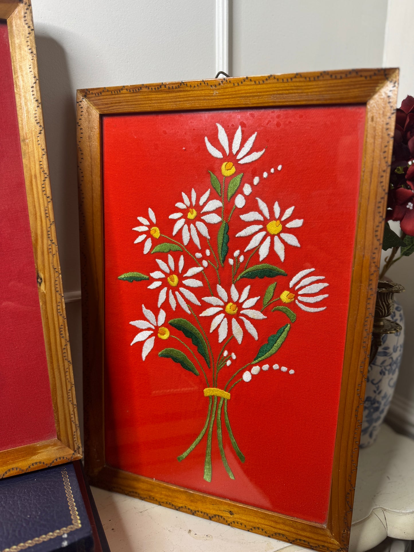 Rare 1950s Hungarian Kalocsa Matyó Embroidery Heirloom Pair