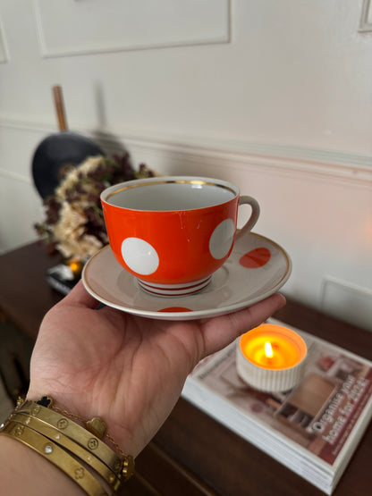 Vintage Soviet Polka Dot Porcelain Tea Set – 15 Piece Mid-Century Tea Service