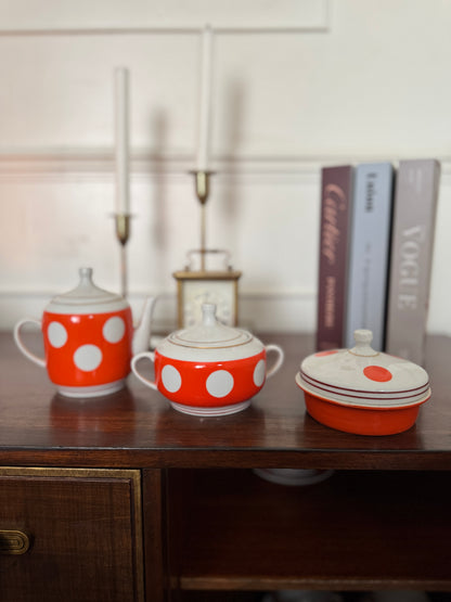 Vintage Soviet Polka Dot Porcelain Tea Set – 15 Piece Mid-Century Tea Service