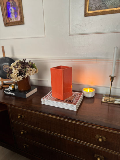 Vintage 1970s Orange Ceramic Vase – Gabbianelli Style Geometric Art Deco Vase