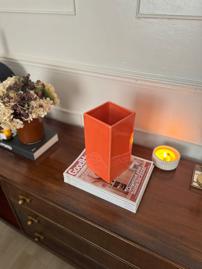 Vintage 1970s Orange Ceramic Vase – Gabbianelli Style Geometric Art Deco Vase
