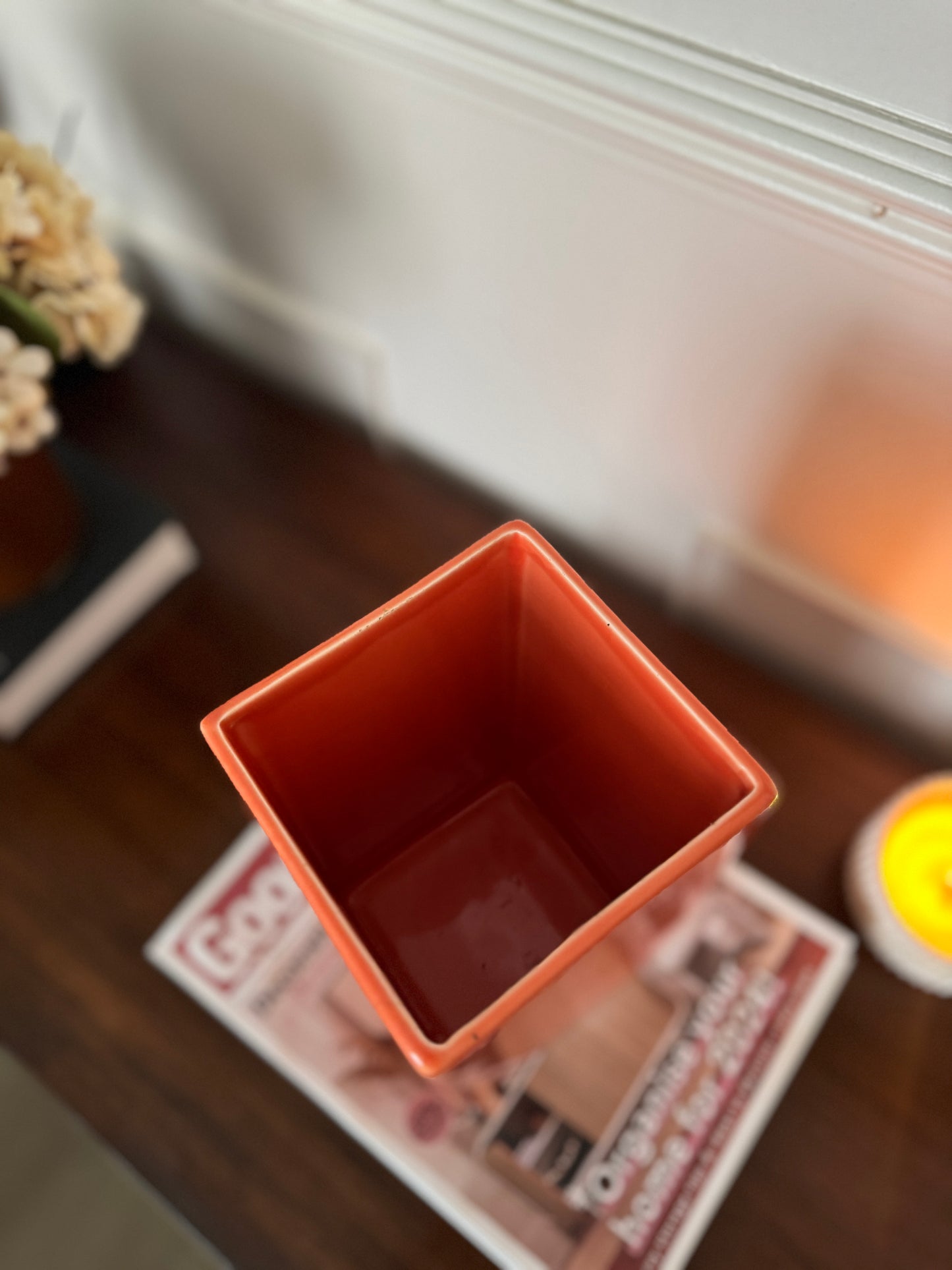 Vintage 1970s Orange Ceramic Vase – Gabbianelli Style Geometric Art Deco Vase