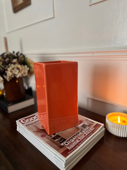 Vintage 1970s Orange Ceramic Vase – Gabbianelli Style Geometric Art Deco Vase