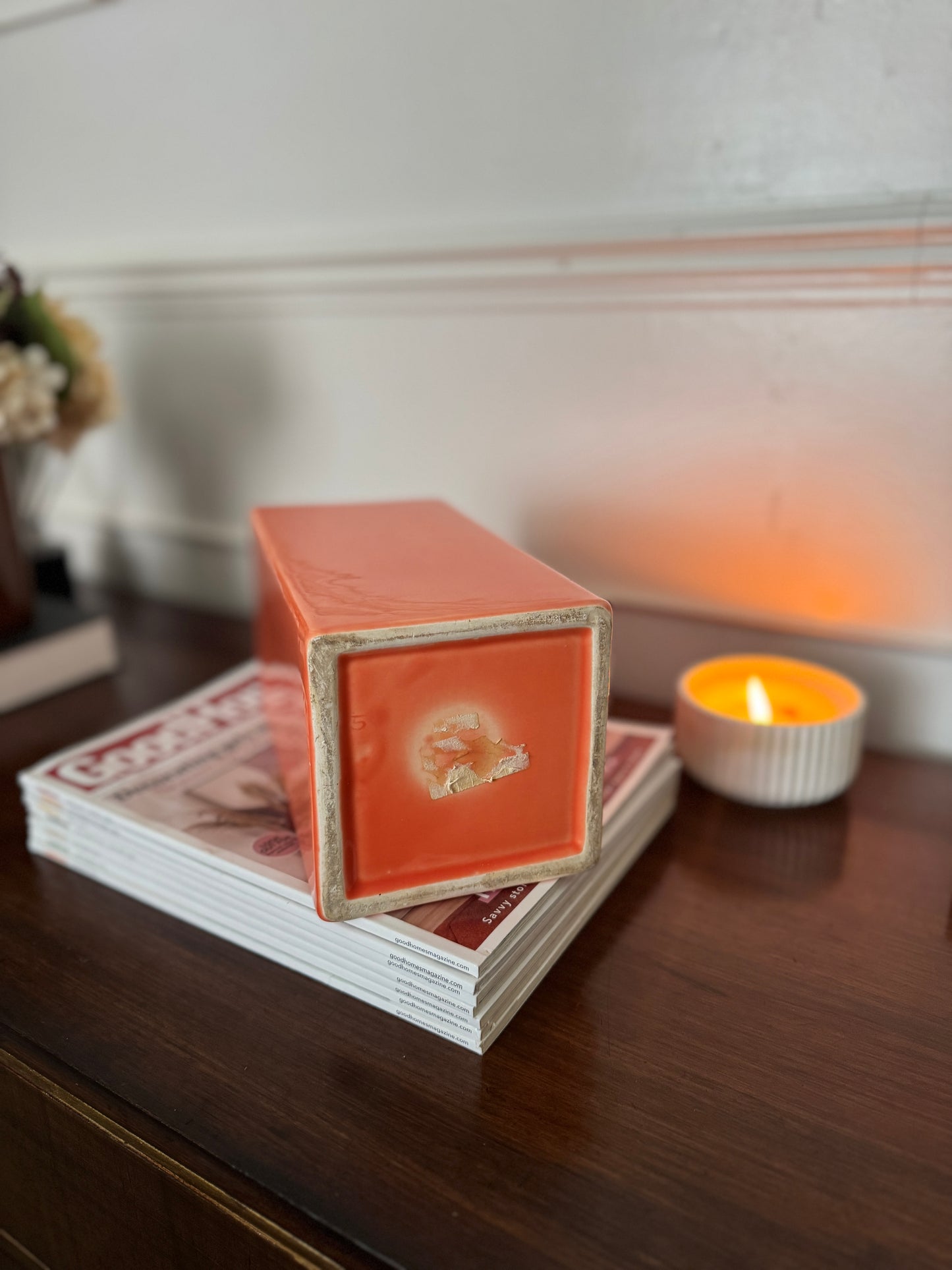 Vintage 1970s Orange Ceramic Vase – Gabbianelli Style Geometric Art Deco Vase