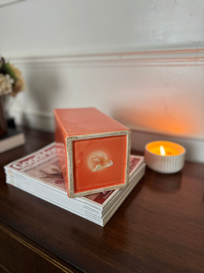 Vintage 1970s Orange Ceramic Vase – Gabbianelli Style Geometric Art Deco Vase