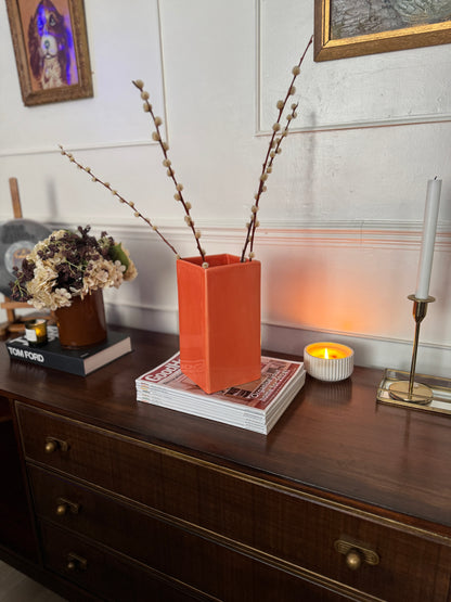 Vintage 1970s Orange Ceramic Vase – Gabbianelli Style Geometric Art Deco Vase
