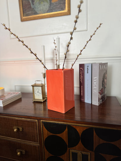 Vintage 1970s Orange Ceramic Vase – Gabbianelli Style Geometric Art Deco Vase