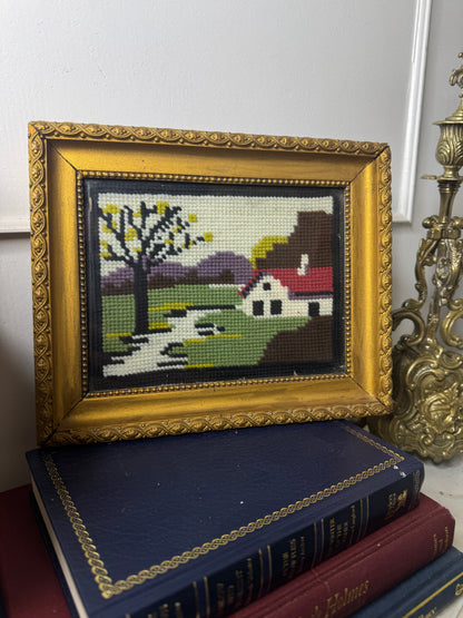 Hungarian Heritage – Rare  Goblein / Embroidery  Scene in Thick Gold Gilt Frame