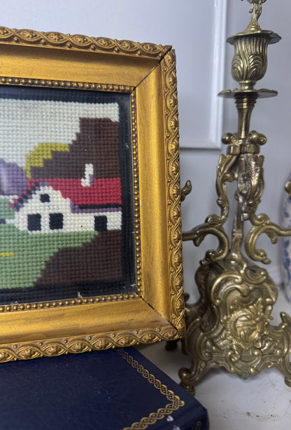 Hungarian Heritage – Rare  Goblein / Embroidery  Scene in Thick Gold Gilt Frame