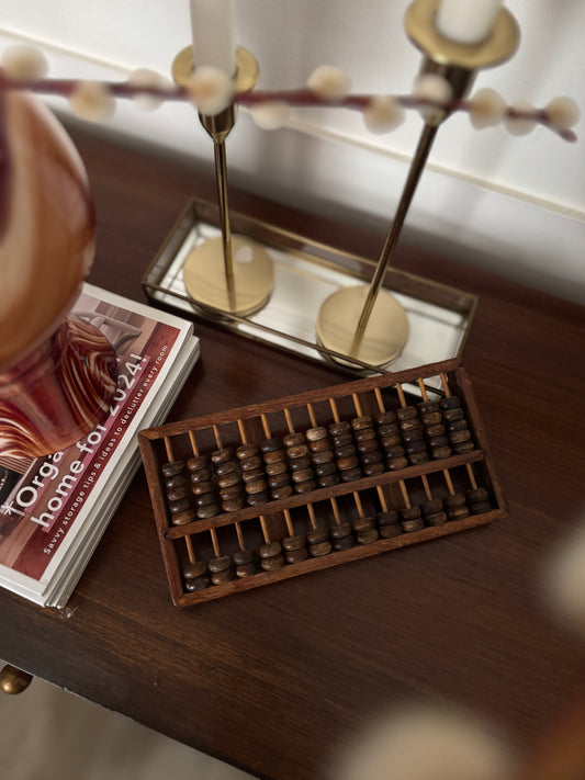 Vintage Chinese Wooden Abacus – Traditional Counting Frame with Brass Corners