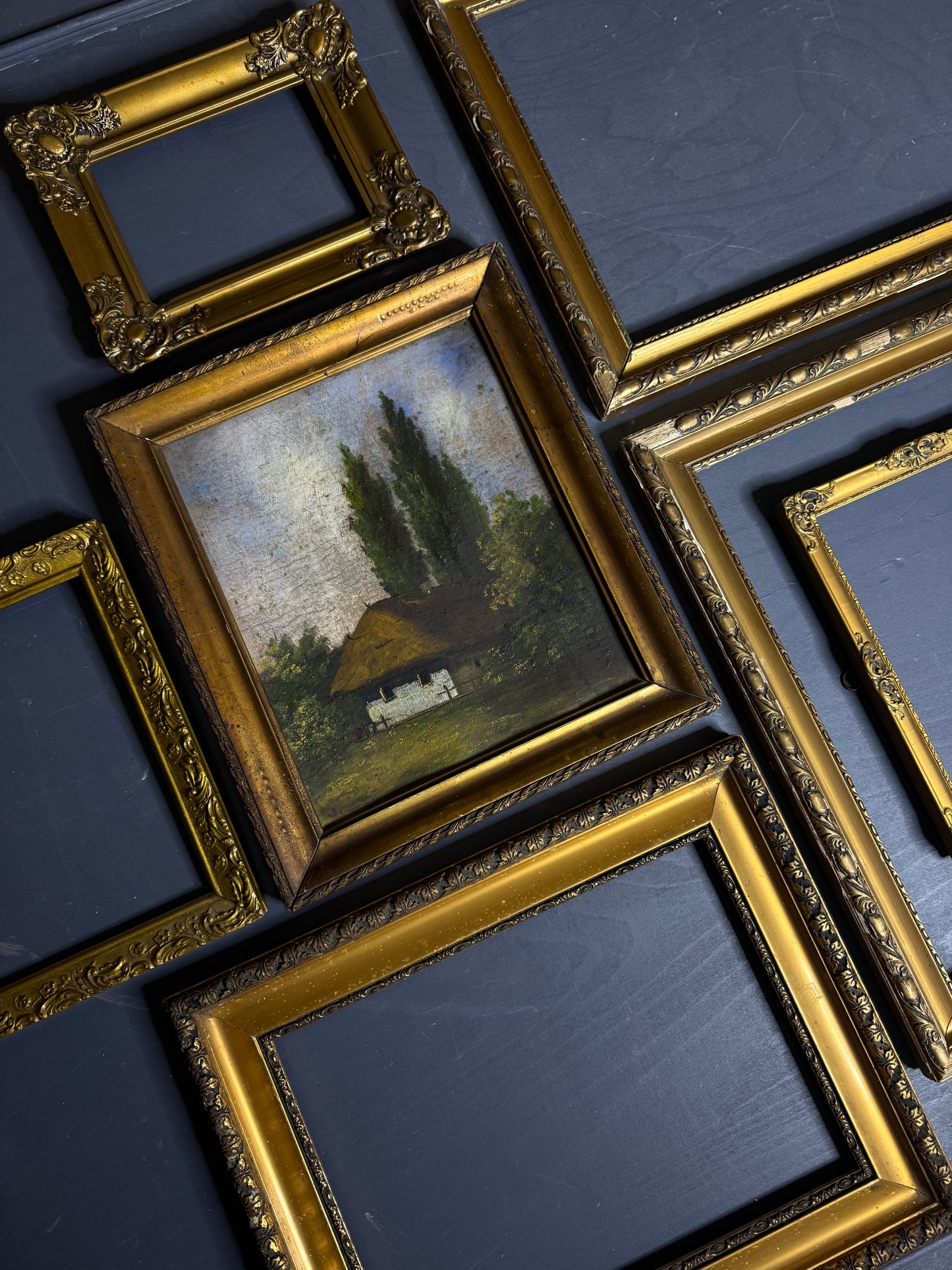 Grand Hungarian Heritage Art Ensemble – Vintage Oil Painting with Ornate Gold Frames
