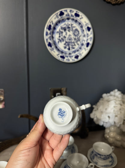Vintage Volkstedt Pastorale Blue Onion Coffee Cup & Saucer Set – Set of 6, Germany