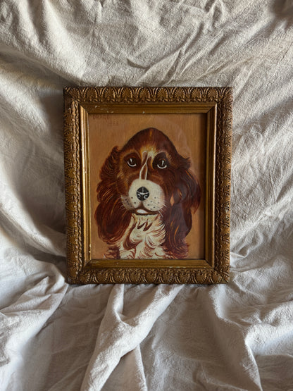 Vintage Signed Loyal Eyes, Vintage Soul Dog Painting in Gilt Frame