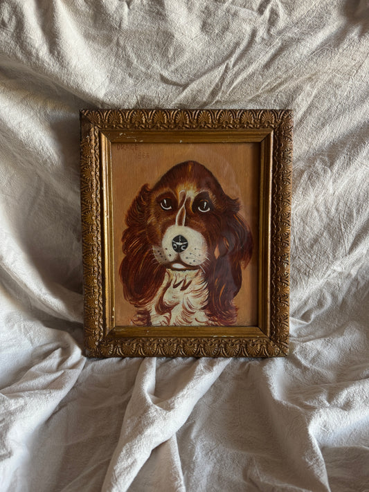 Vintage Signed Loyal Eyes, Vintage Soul Dog Painting in Gilt Frame