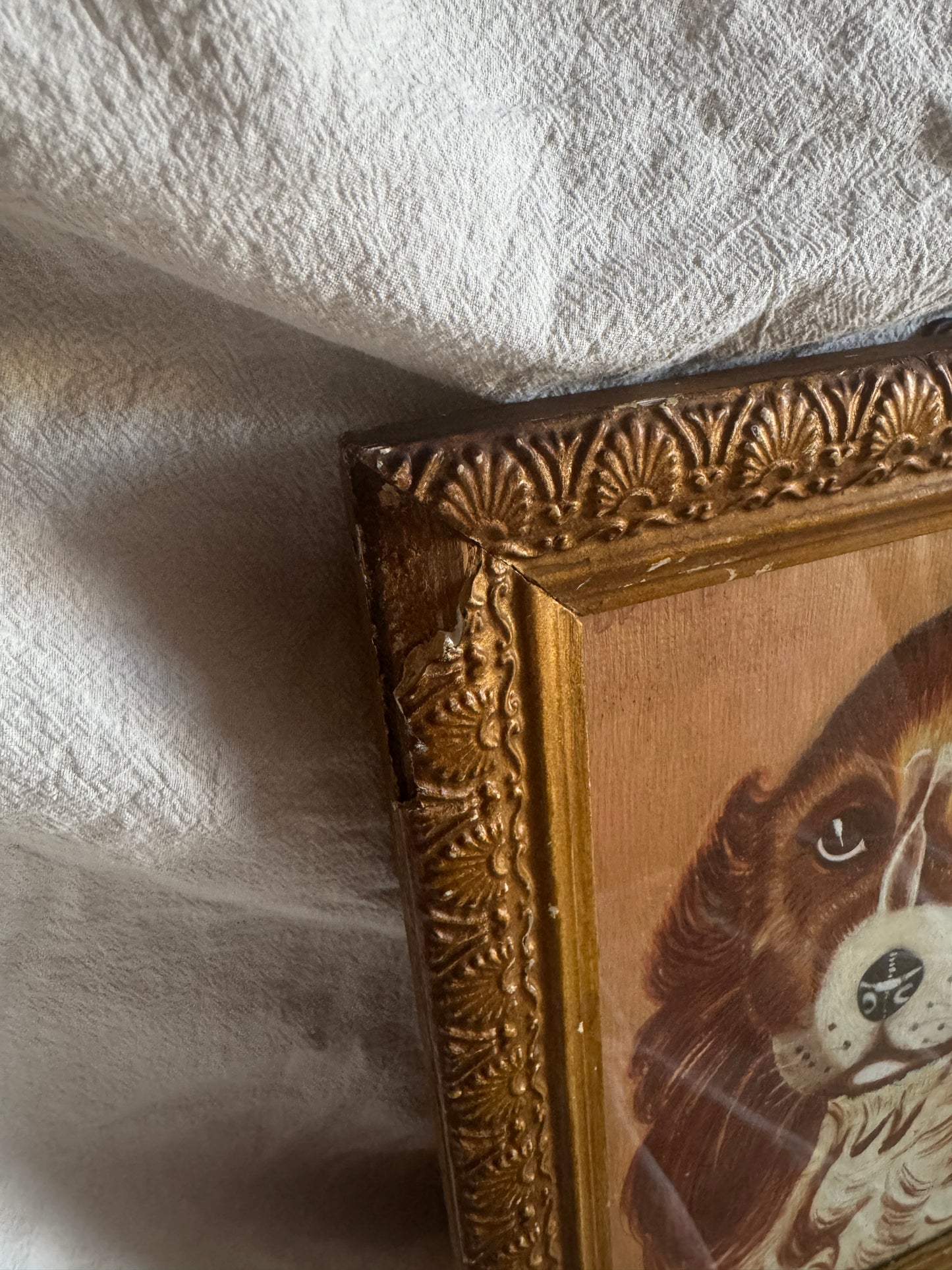 Vintage Signed Loyal Eyes, Vintage Soul Dog Painting in Gilt Frame