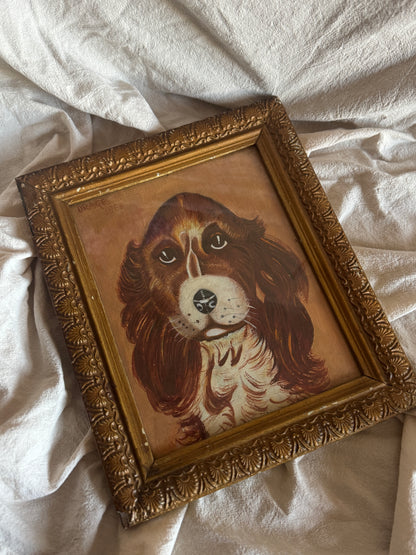 Vintage Signed Loyal Eyes, Vintage Soul Dog Painting in Gilt Frame