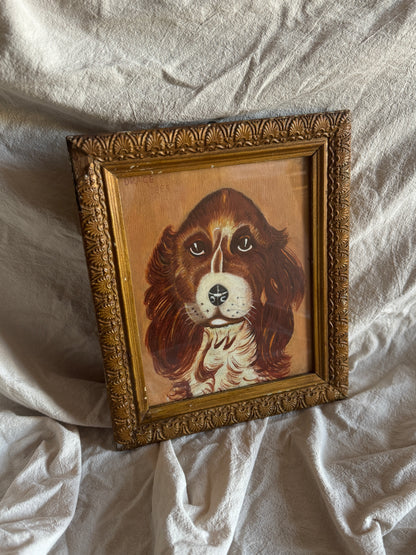 Vintage Signed Loyal Eyes, Vintage Soul Dog Painting in Gilt Frame