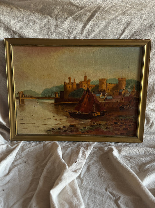 Harbour Serenity – Signed 1934 Vintage Seascape Oil Painting