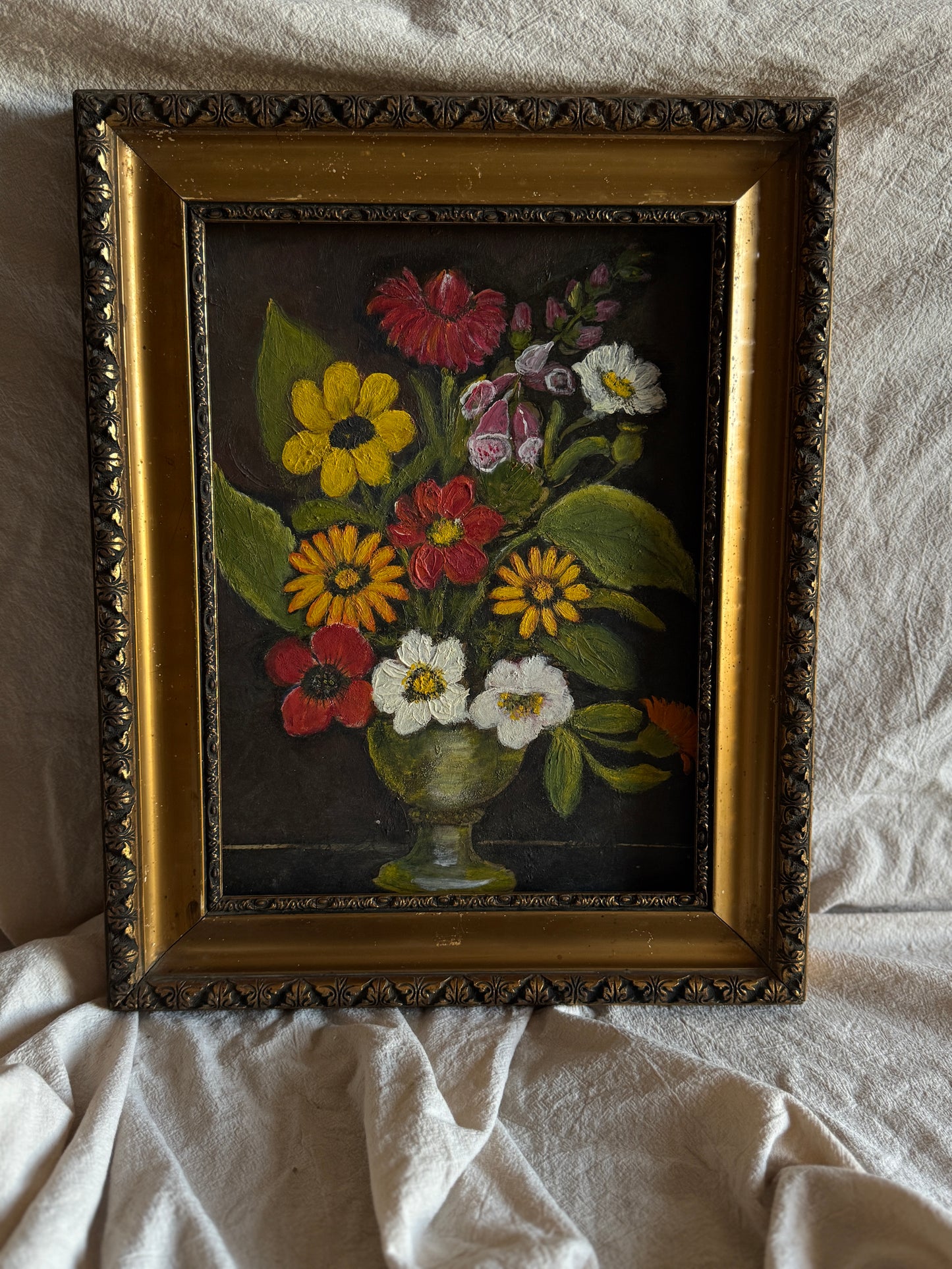 Vintage Unsigned Oil Painting in Hungarian Golden Grandeur Ornate Frame