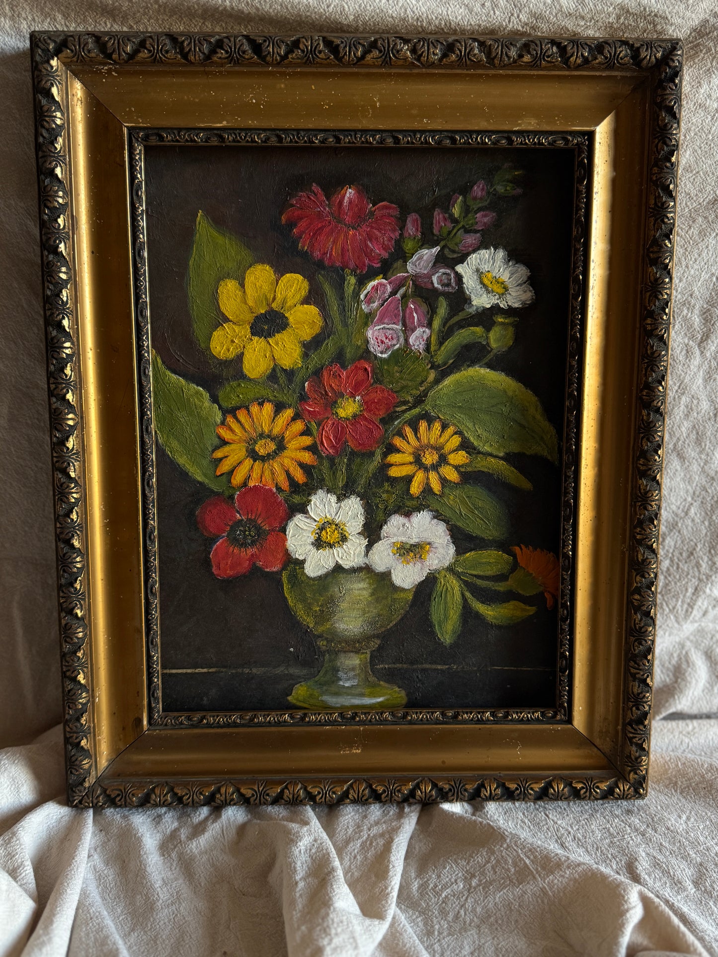 Vintage Unsigned Oil Painting in Hungarian Golden Grandeur Ornate Frame
