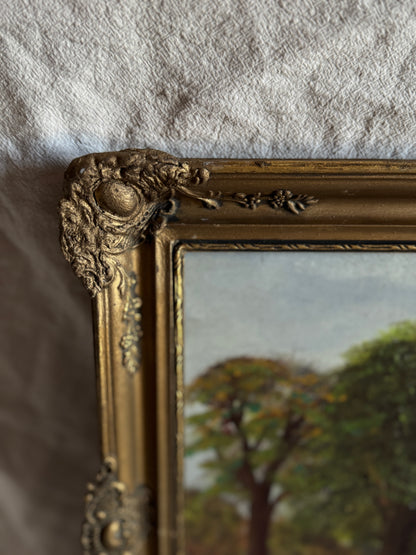 Original Oil Painting – Rustic Field Landscape by D. Walker in Gold Chippendale Frame