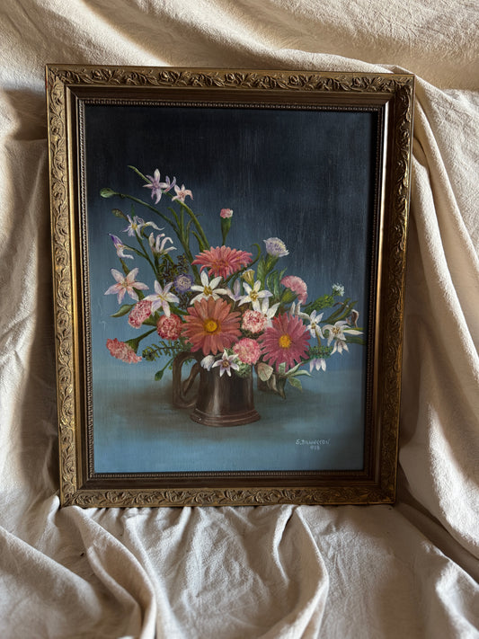 Vintage Floral Oil Painting, S. Billington, Gold Gilt Frame (53 x 42 cm)