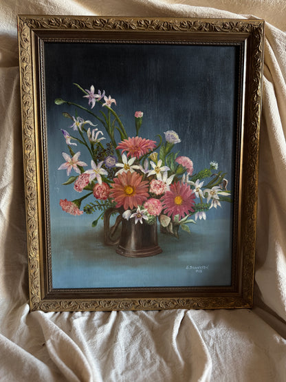 Vintage Floral Oil Painting, S. Billington, Gold Gilt Frame (53 x 42 cm)
