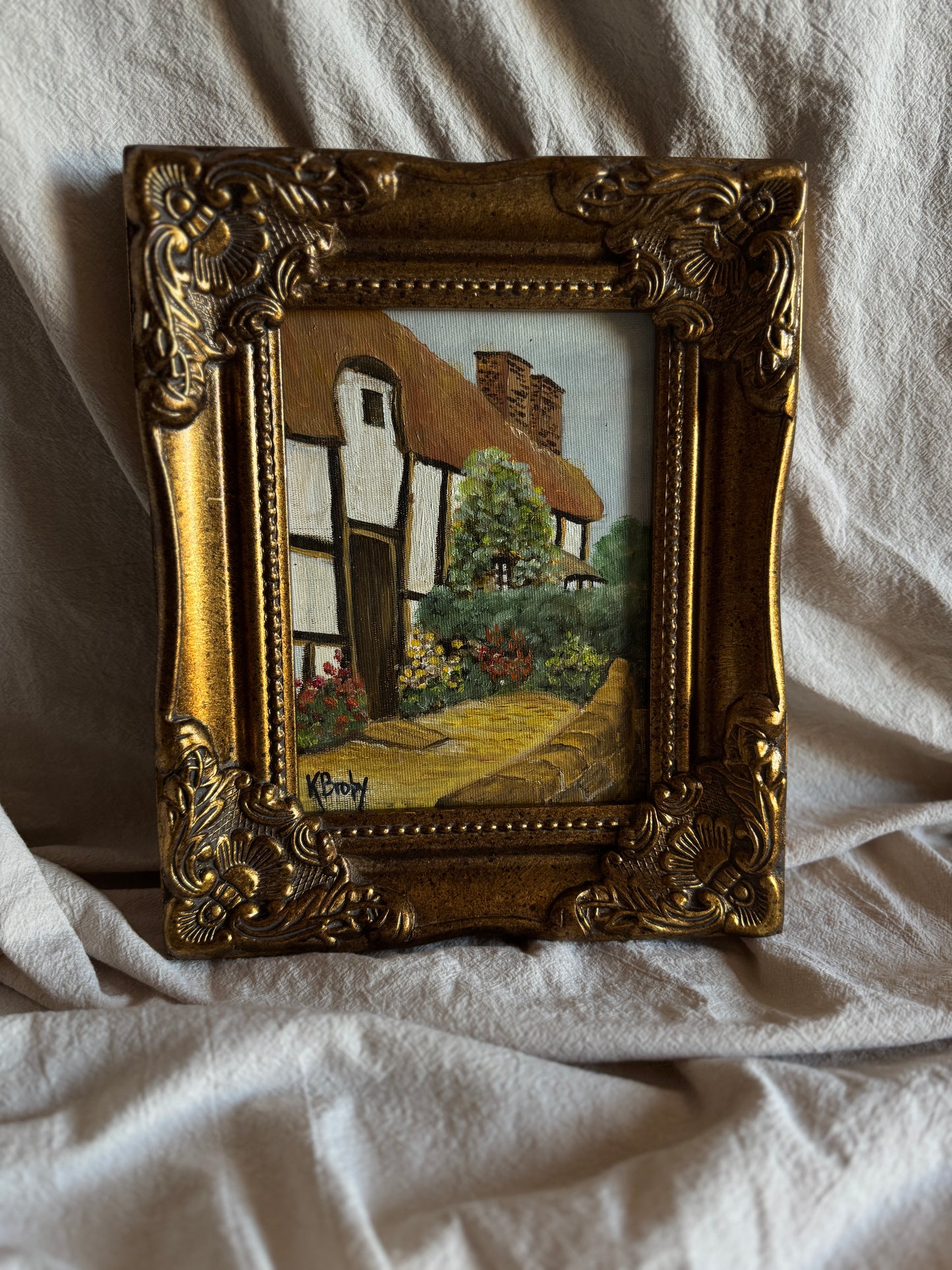 Vintage Small Oil Painting Signed by K. Broby  in Frame Nantes