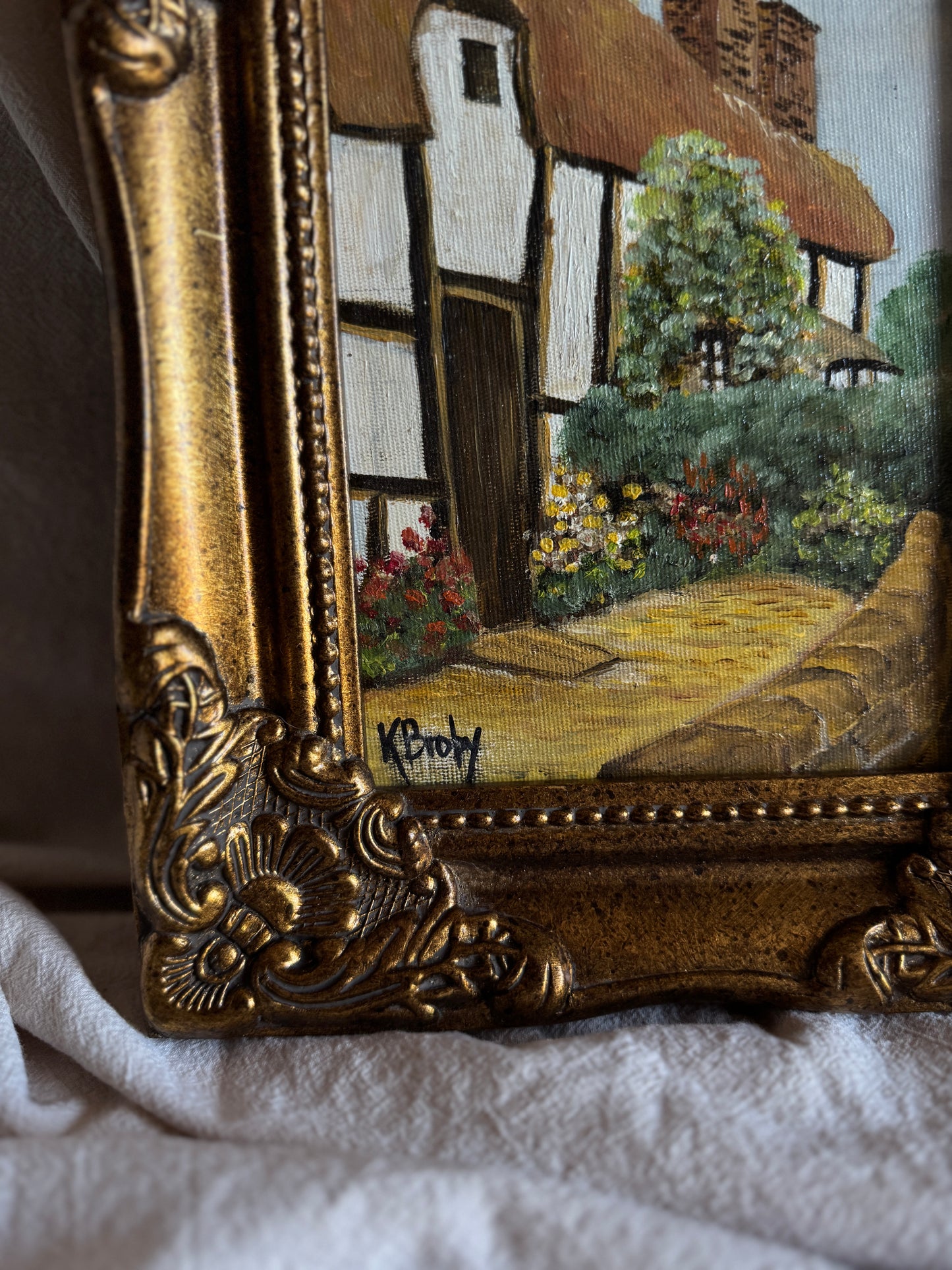 Vintage Small Oil Painting Signed by K. Broby  in Frame Nantes