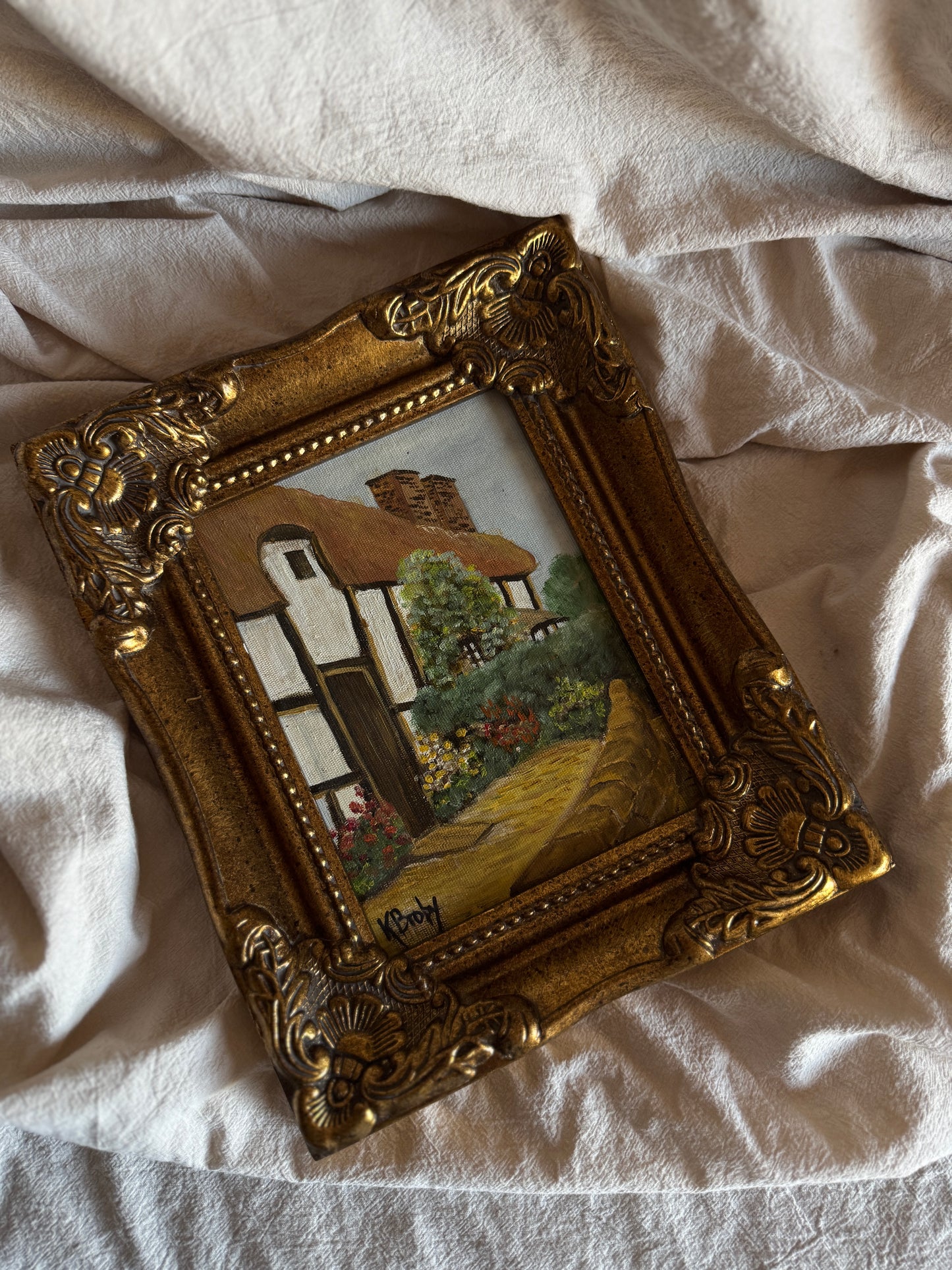 Vintage Small Oil Painting Signed by K. Broby  in Frame Nantes