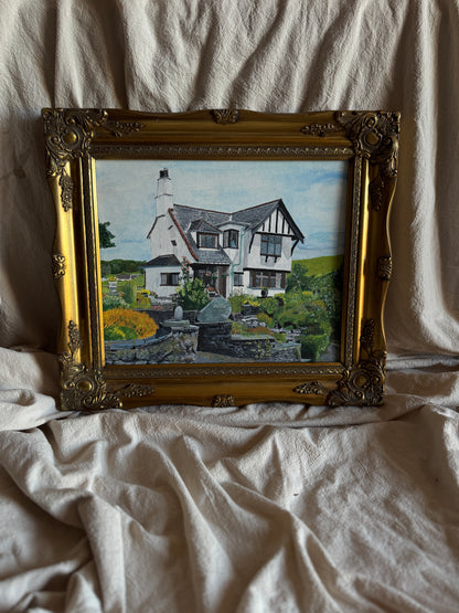 Vintage Oil Painting of Crag End Farm (Lake District) in a Gold Ornate Frame