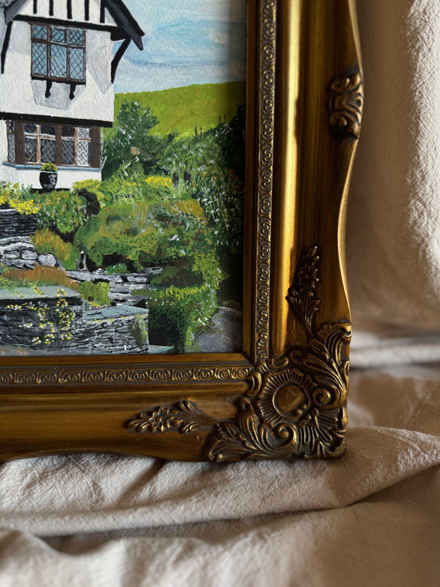 Vintage Oil Painting of Crag End Farm (Lake District) in a Gold Ornate Frame